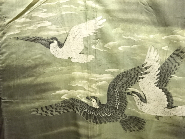 JAPANESE KIMONO / ANTIQUE MENS JUBAN / SILK / HAWK